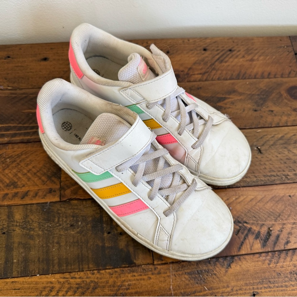 Adidas Kids' White Sneakers with Multicolor Stripes